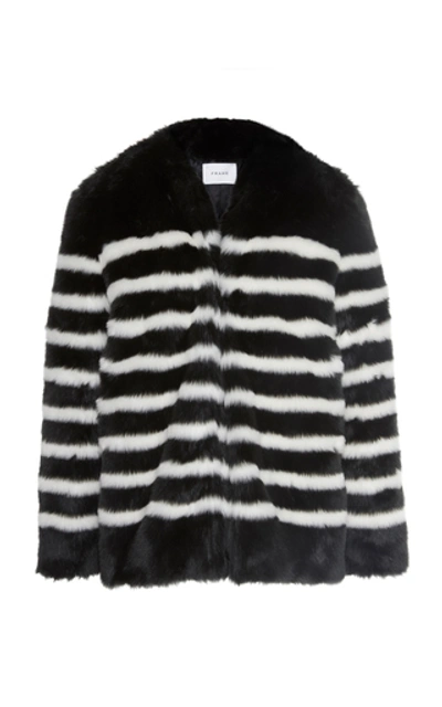 Shop Frame Jerry Striped Faux Fur Coat In Black/white