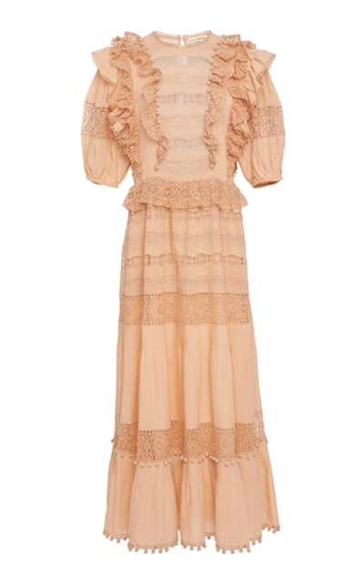 Shop Ulla Johnson Guinivere Ruffled Cotton-blend Maxi Dress In Pink