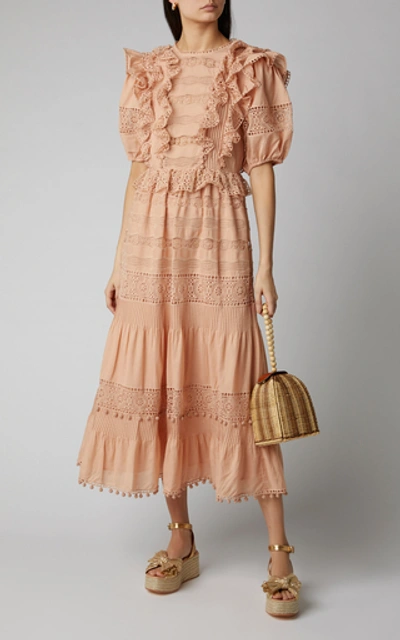 Shop Ulla Johnson Guinivere Ruffled Cotton-blend Maxi Dress In Pink