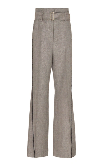 Shop Peter Pilotto Belted Striped Tweed Wide-leg Pants In Grey