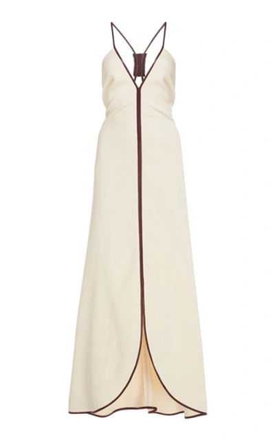 Shop Victoria Beckham Leather-trimmed Crepe Maxi Dress In White