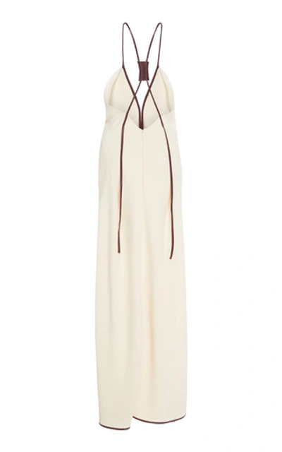 Shop Victoria Beckham Leather-trimmed Crepe Maxi Dress In White
