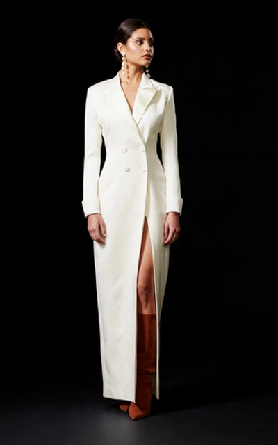 Shop Rebecca De Ravenel Double-breasted Silk Gown In White