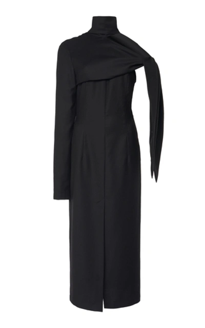 Shop Materiel Open Shoulder Wool Dress In Black