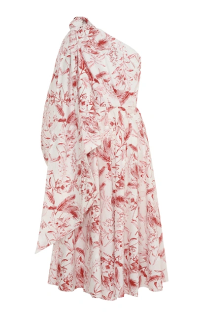 Shop Anouki One-shoulder Floral-print Cotton Midi Dress In Multi