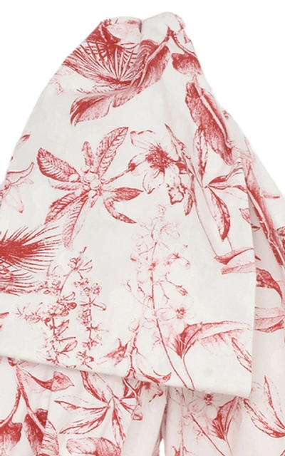 Shop Anouki One-shoulder Floral-print Cotton Midi Dress In Multi