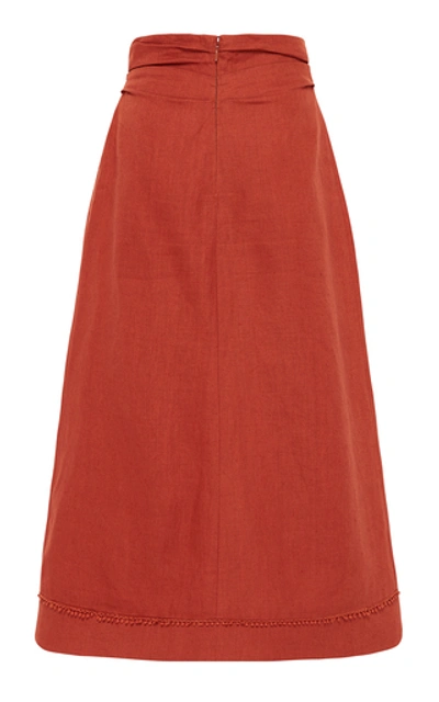 Shop Rachel Gilbert Greta Linen Midi Skirt In Orange