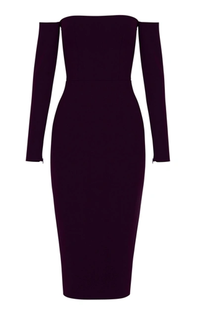 Shop Alex Perry Chase Off-the-shoulder Stretch-crepe Midi Dress In Purple