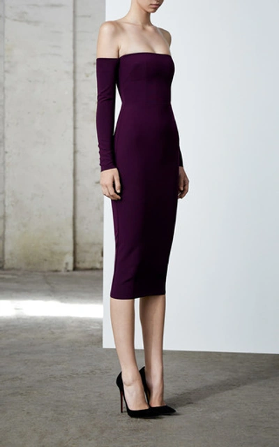 Shop Alex Perry Chase Off-the-shoulder Stretch-crepe Midi Dress In Purple