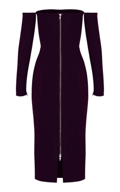 Shop Alex Perry Chase Off-the-shoulder Stretch-crepe Midi Dress In Purple
