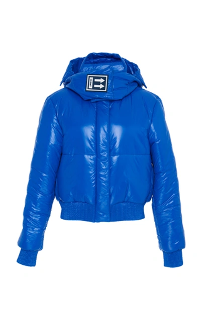 Shop Off-white High-necked Metallic Shell Puffer Jacket In Blue