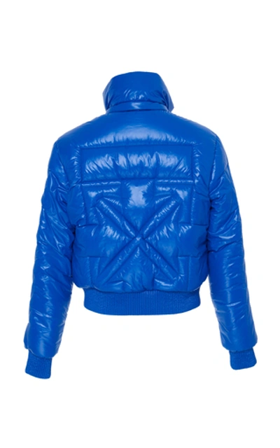 Shop Off-white High-necked Metallic Shell Puffer Jacket In Blue