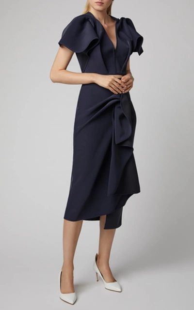 Shop Acler Crawford Asymmetric Gathered Crepe De Chine Midi Skirt In Black