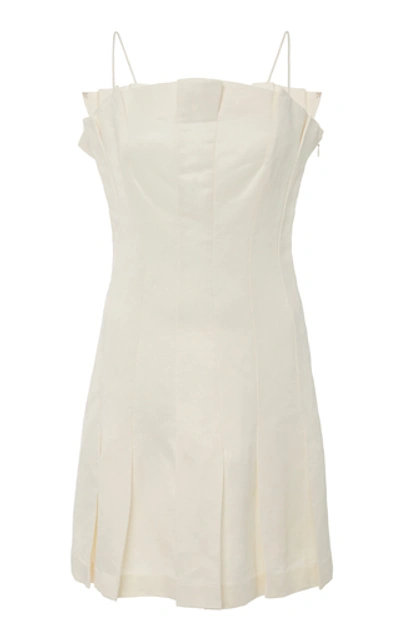 Shop Amur Joy Pleated Linen-blend Mini Dress In White