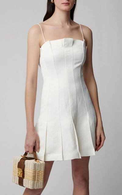 Shop Amur Joy Pleated Linen-blend Mini Dress In White