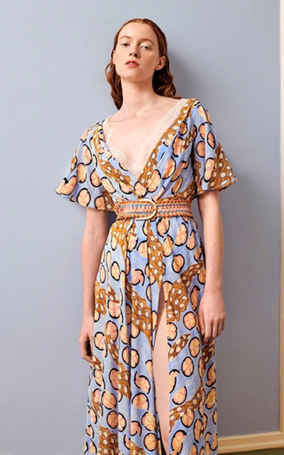 Shop Alexandre Blanc Patterned Silk Maxi Dress In Blue