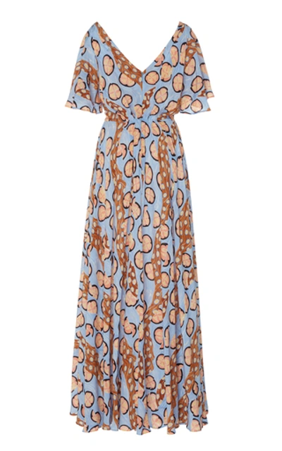 Shop Alexandre Blanc Patterned Silk Maxi Dress In Blue