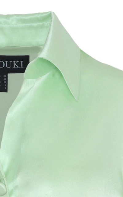Shop Anouki Crystal-embellished Satin-effect Silk Shirt In Green