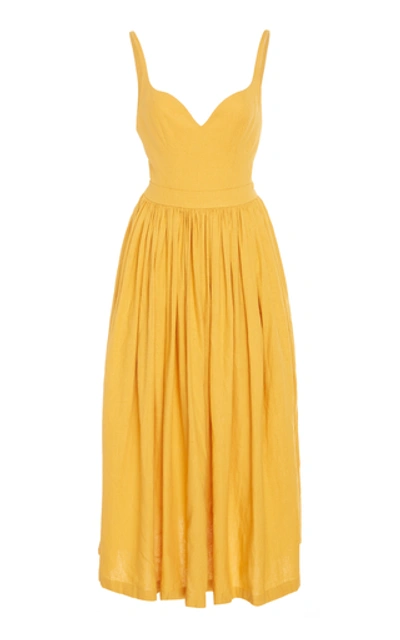 Shop Andres Otalora Merina Midi Dress In Yellow