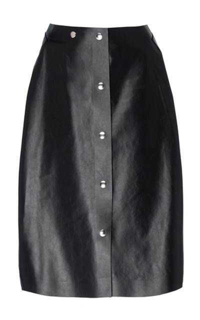 Shop Victoria Beckham Button Up Leather Midi Skirt In Black