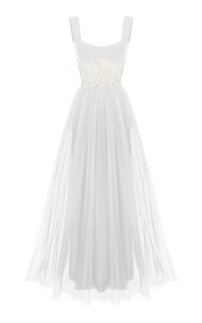 Shop Rasario Sleeveless Lace And Tulle Gown In White