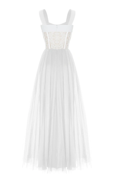 Shop Rasario Sleeveless Lace And Tulle Gown In White