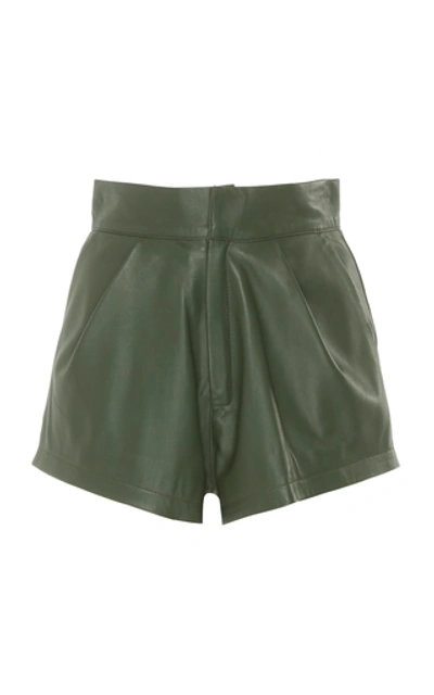 Shop Zeynep Arcay Pleated Leather Mini Shorts In Green