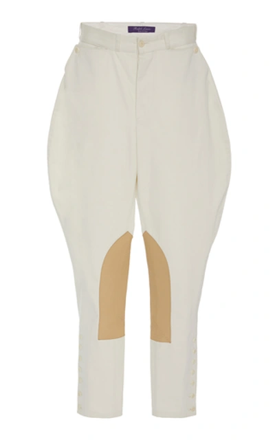 Shop Ralph Lauren Leather-paneled Cotton-twill Pants In White