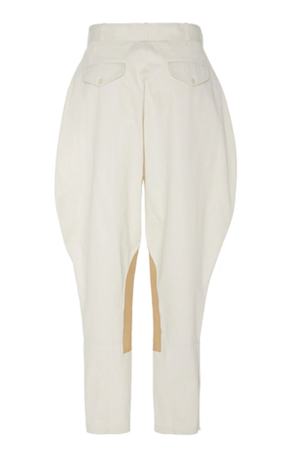 Shop Ralph Lauren Leather-paneled Cotton-twill Pants In White