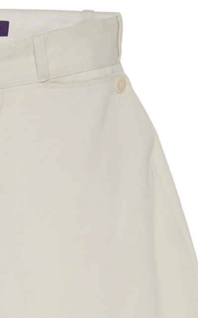 Shop Ralph Lauren Leather-paneled Cotton-twill Pants In White