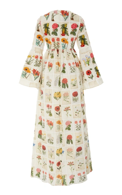 Shop Agua By Agua Bendita Papaya Floral-print Bead-embellished Linen Dress In Multi