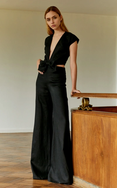 Shop Andres Otalora Welser Linen Jumpsuit In Black