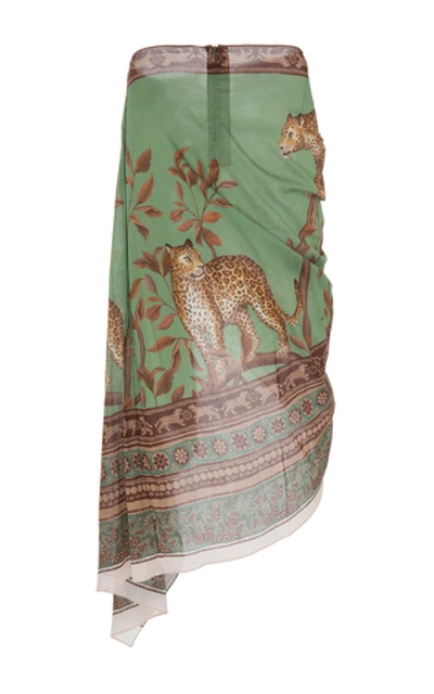 Shop Johanna Ortiz Sheer Magnitude Printed Cotton Wrap Skirt In Green
