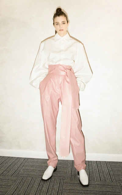 Shop Anouki Pin Tucked Leather-effect Wide-leg Pants In Pink