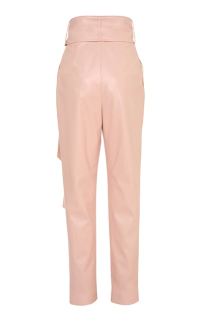 Shop Anouki Pin Tucked Leather-effect Wide-leg Pants In Pink