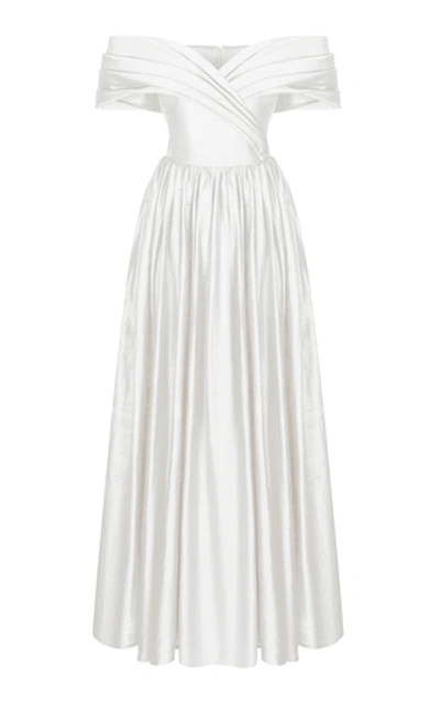 Shop Rasario Off-the-shoulder Silk Corset Gown In White