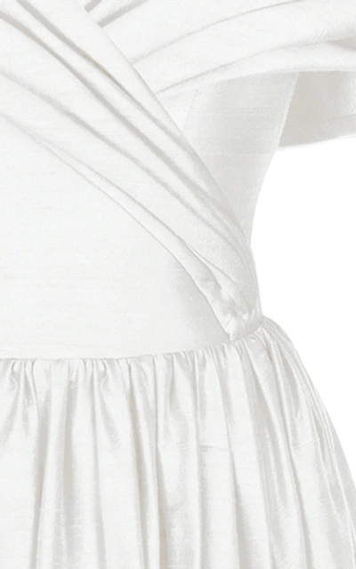 Shop Rasario Off-the-shoulder Silk Corset Gown In White