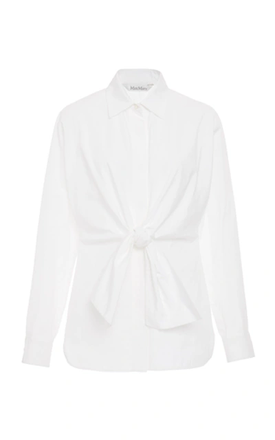 Shop Max Mara Dinda Tie-detailed Cotton-poplin Shirt In White