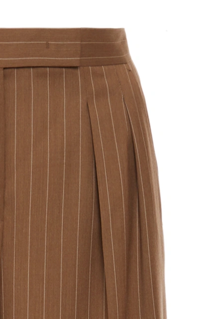 Shop Max Mara Daphne Pinstriped Wool Wide-leg Pants In Brown