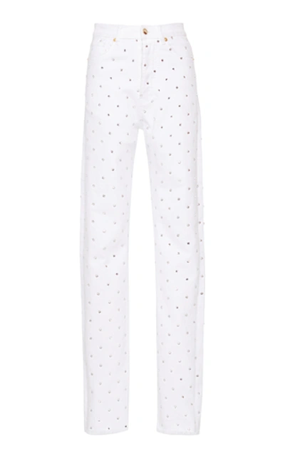 Shop Alexandre Vauthier Embellished High-rise Stretch Skinny Jeans In White