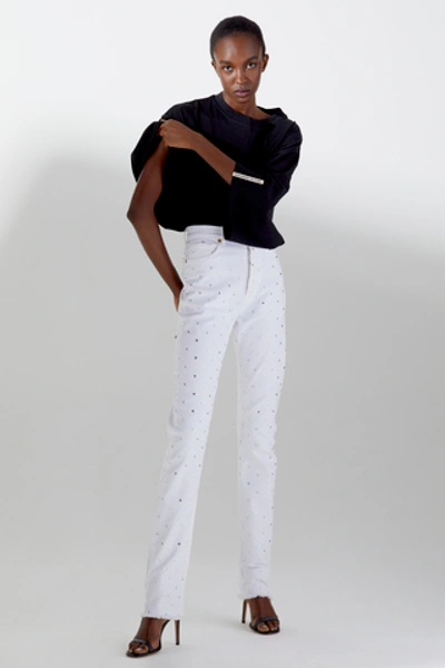 Shop Alexandre Vauthier Embellished High-rise Stretch Skinny Jeans In White