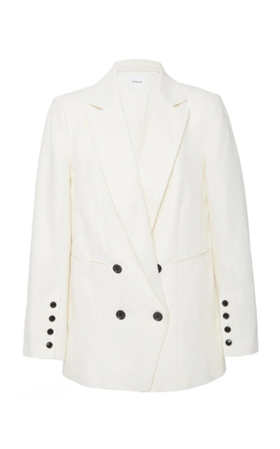 Shop Frame Oversized Double-breasted Linen-blend Blazer In White