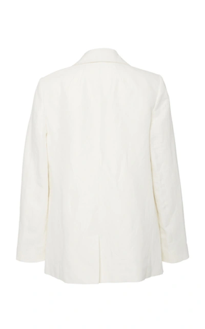 Shop Frame Oversized Double-breasted Linen-blend Blazer In White