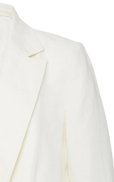 Shop Frame Oversized Double-breasted Linen-blend Blazer In White