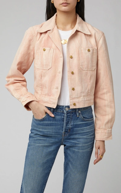 Shop B Sides Clair Cropped Denim Jacket In Pink