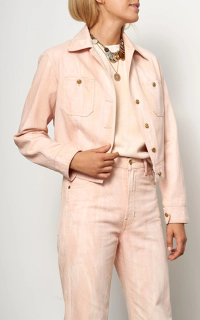 Shop B Sides Clair Cropped Denim Jacket In Pink