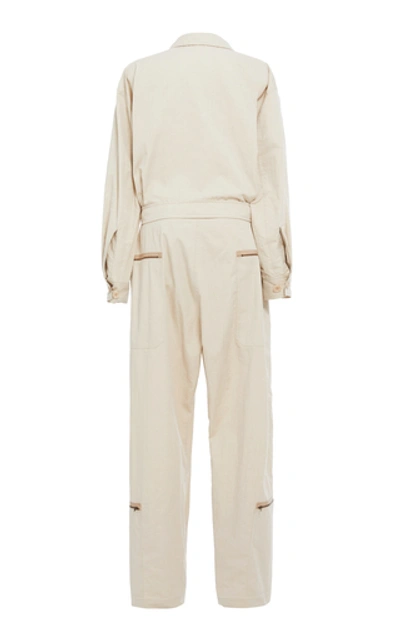 Shop Tre By Natalie Ratabesi Pigalle Zippered Wide-leg Cotton-poplin Jumpsu In Neutral