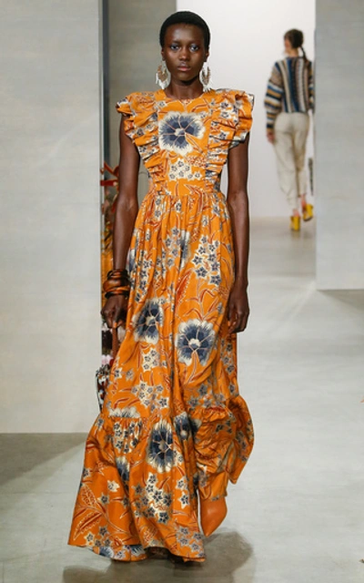 Shop Ulla Johnson Antoinette Floral-print Silk Maxi Dress In Orange