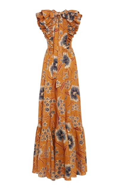 Shop Ulla Johnson Antoinette Floral-print Silk Maxi Dress In Orange