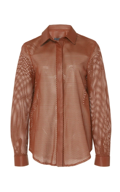 Shop Zeynep Arcay Perforated Leather Shirt In Brown